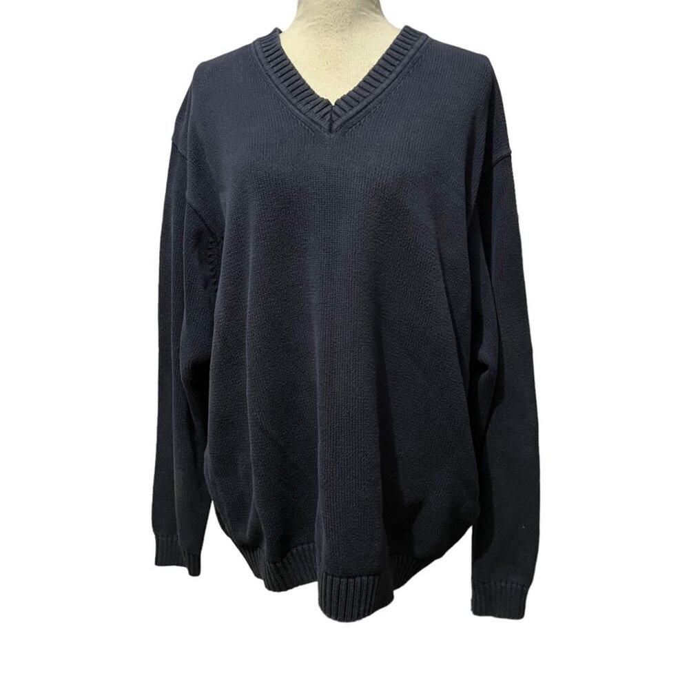 LL Bean Solid Blue V-Neck Sweater Mens Sz XXL Reg 0FW82 100% Cotton